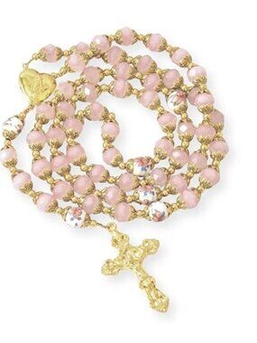 🆕 Nazareth Store Catholic Blue Crystal Beads Gold Rosary Flowers Beaded